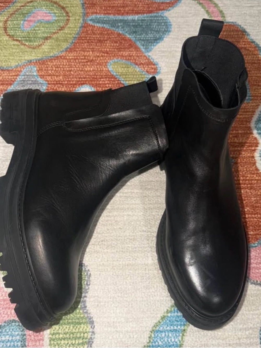 Steve Madden Black Leather Lug Sole Chelsea Booties